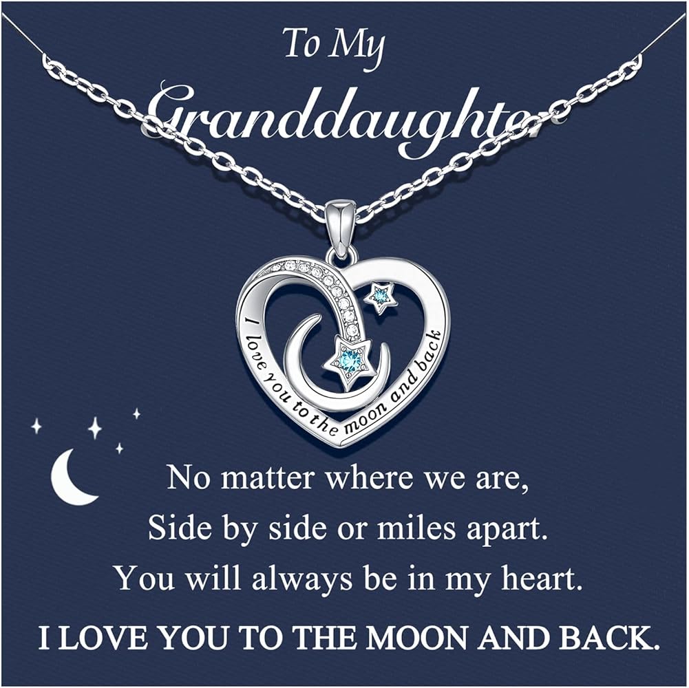 UPROMI To My Granddaughter/Daughter/Niece/Bonus Daughter Gifts Girls Necklace, Birthday Christmas Valentines Day Gifts, I Love You to The Moon and Back Necklace