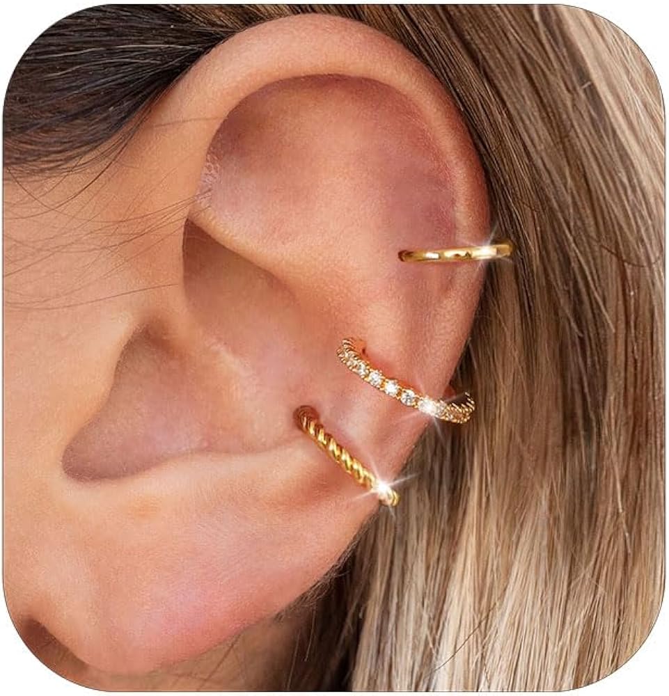 Ear Cuffs for Women Non Piercing 14k Gold Cartilage Earring Silver Cubic Zirconia Sparkling Earrings Clip On Earrings for Women Hypoallergenic Hoop Earrings Fake Piercings for Women Gifts