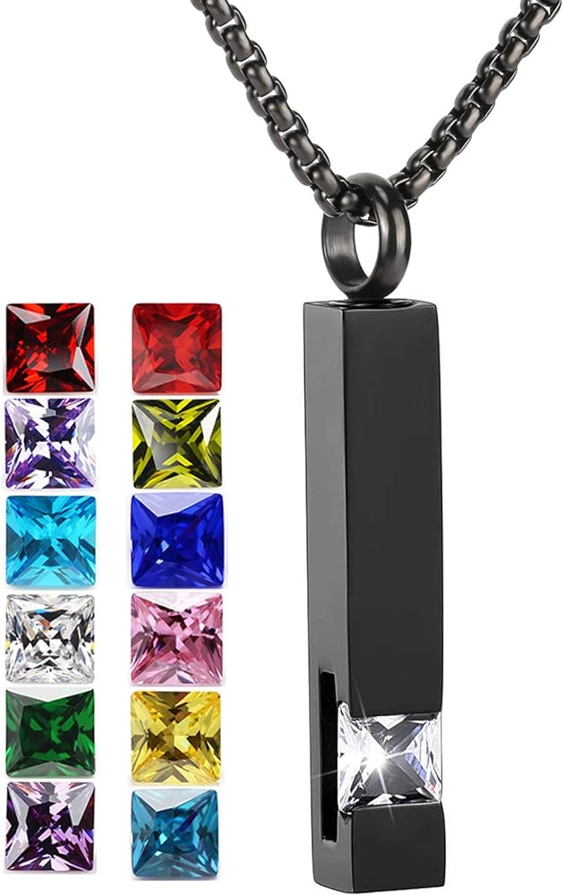 YOUFENG Urn Necklaces for Ashes Birthstone Cube Urns for Human Ashes Memorial Cremation Urn Locket Keepsake Ashes Jewelry