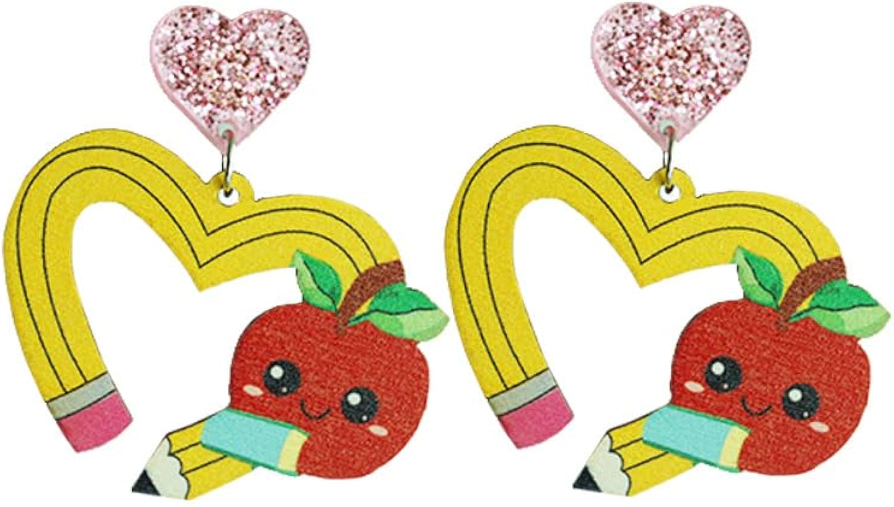 Cute Student Teacher Dangle Earrings For Women Happy First Day Of School Wooden Funny Teacher Earrings For Back To School Gift