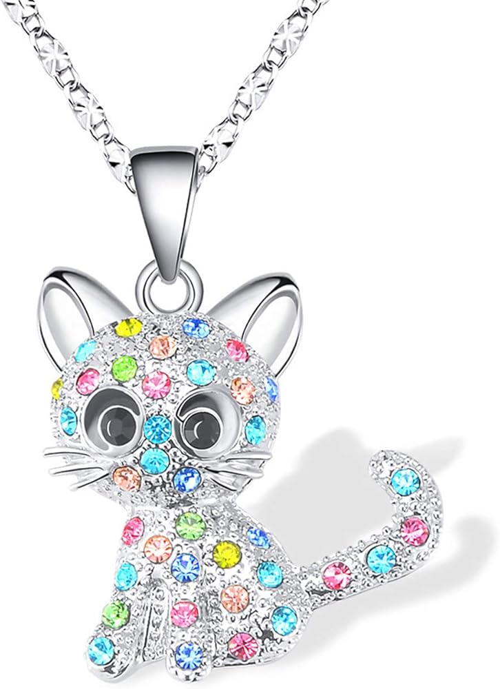Lanqueen Kitty Cat Pendant Necklace Jewelry for Women Girls Cat Lover Gifts Daughter Loved Necklace 18+2.4 inch Chain