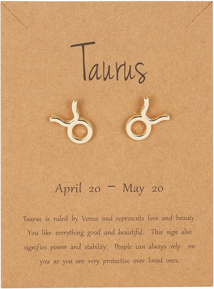 COLORFUL BLING Card Horoscope Zodiac Stud Earrings 12 Constellation Astrology 18K Gold Plated Little Ear Stud for Women Girls Teens Birthday Anniversary Friendship Exquisite Jewelry Gift