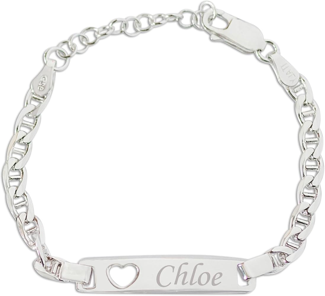 Cherished Moments Personalized Gift Sterling Silver Children's ID Name Bracelet for Babies, Toddlers, or Little Girls Custom Jewelry with Engraving (Newborn - 12 Years)