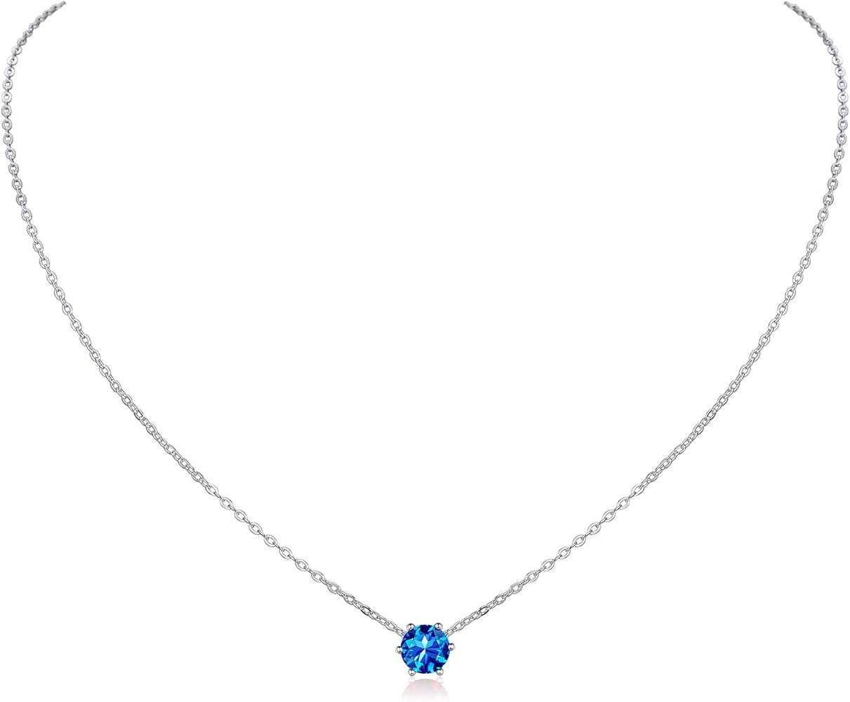 ChicSilver 925 Sterling Silver 12 Months Sparkling Round Cut Created Birthstone Pendant Necklace (with Gift Box)