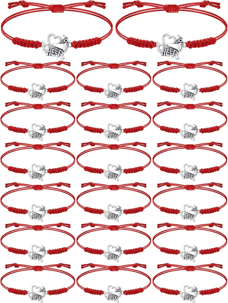 Rtteri 20 Pcs Cheerleader Gifts Cheer Bracelet Girls Cheerleading Charm Bracelet Adjustable Cheerleader Gifts For Cheer Team Cheerleading Jewelry Accessories Bulk