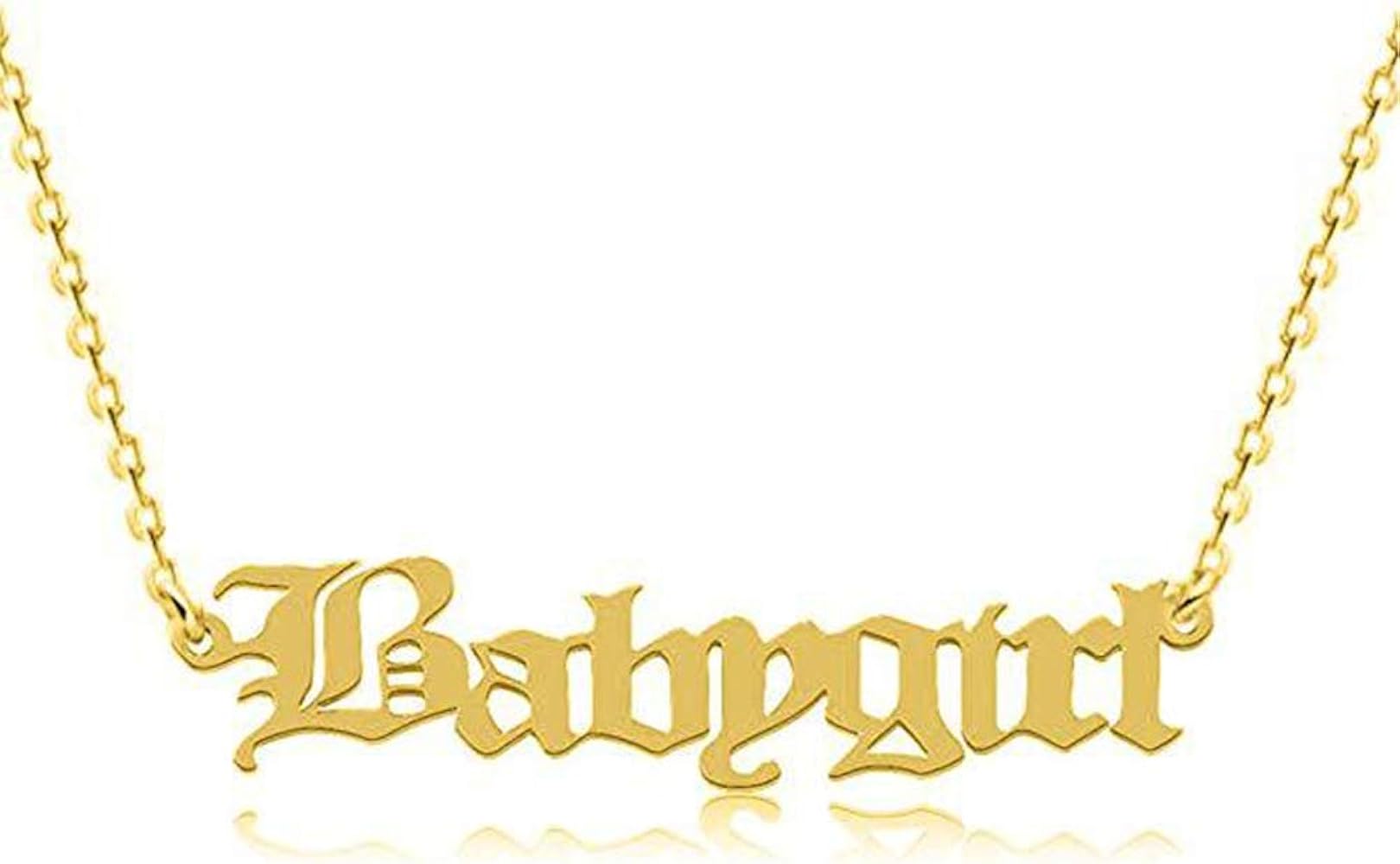 Gold Plated Stainless Steel Gothic Hollow Out Babygirl Pendant Necklace for Girls and Women Gift