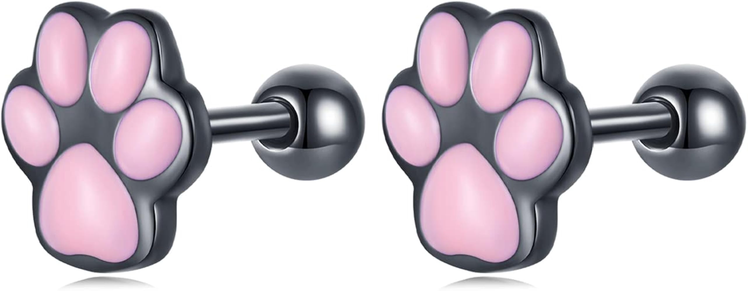 WOSTU Cat Paw Stud Earring for Women S925 Sterling Silver Pet Footprint Earring Hypoallergenic Jewelry Gift for Women Teen Girls Cat Lovers Black Pink