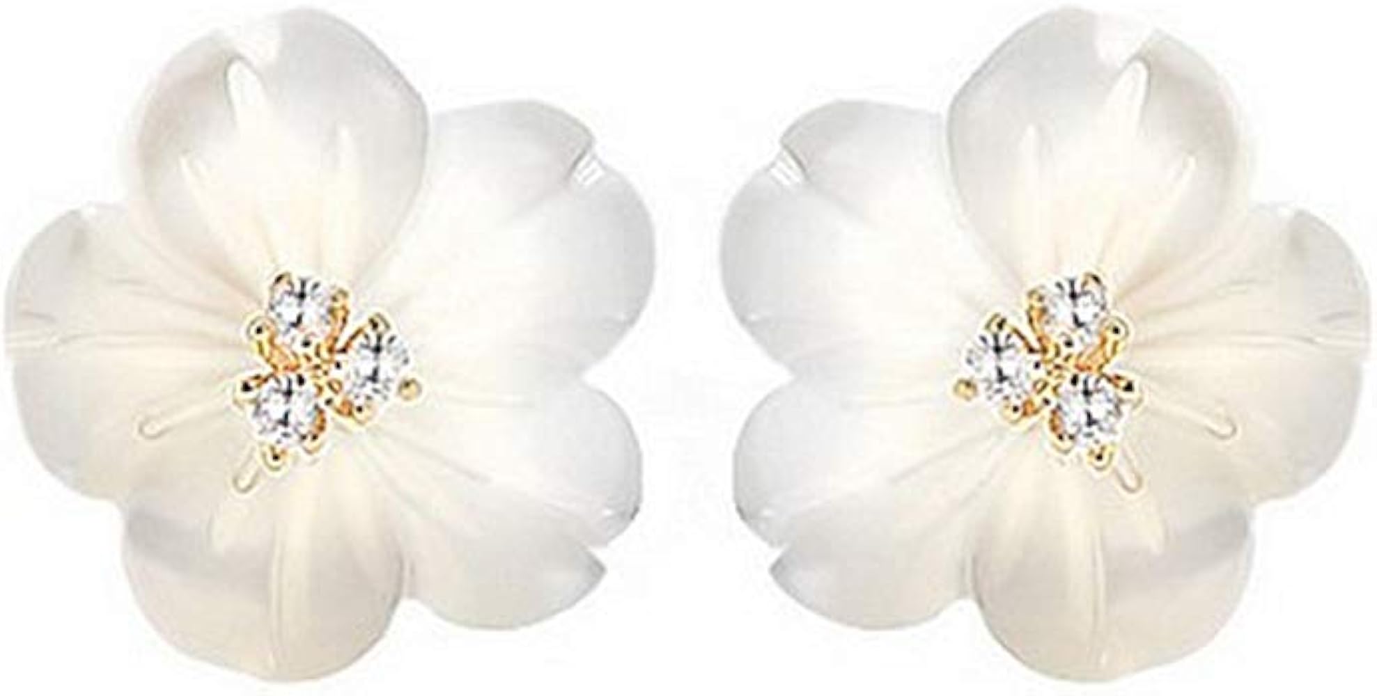 CZ Shell Pearl Flower Stud Earrings for Women Girls S925 Sterling Silver Hypoallergenic Crystal Cute Small Floral Statement Cartilage Tragus Post Pin Fashion Birthday Christmas Jewelry