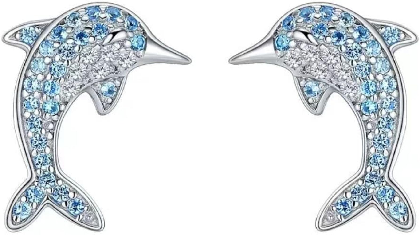 Dolphins Earrings for Women Girls Blue CZ Dolphin Stud Earrings White Cubic Zirconia Fish Earring Hypoallergenic for Sensitive Ears Animal Jewelry Birthday Gift