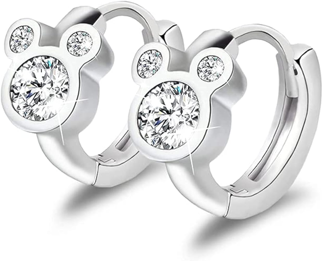 Cubic Zirconia Small Hoop Earrings 925 Sterling Silver Plated Hypoallergenic CZ Mouse Cute Cartilage Huggie Hoops for Women 16G Piercing Ear Stud