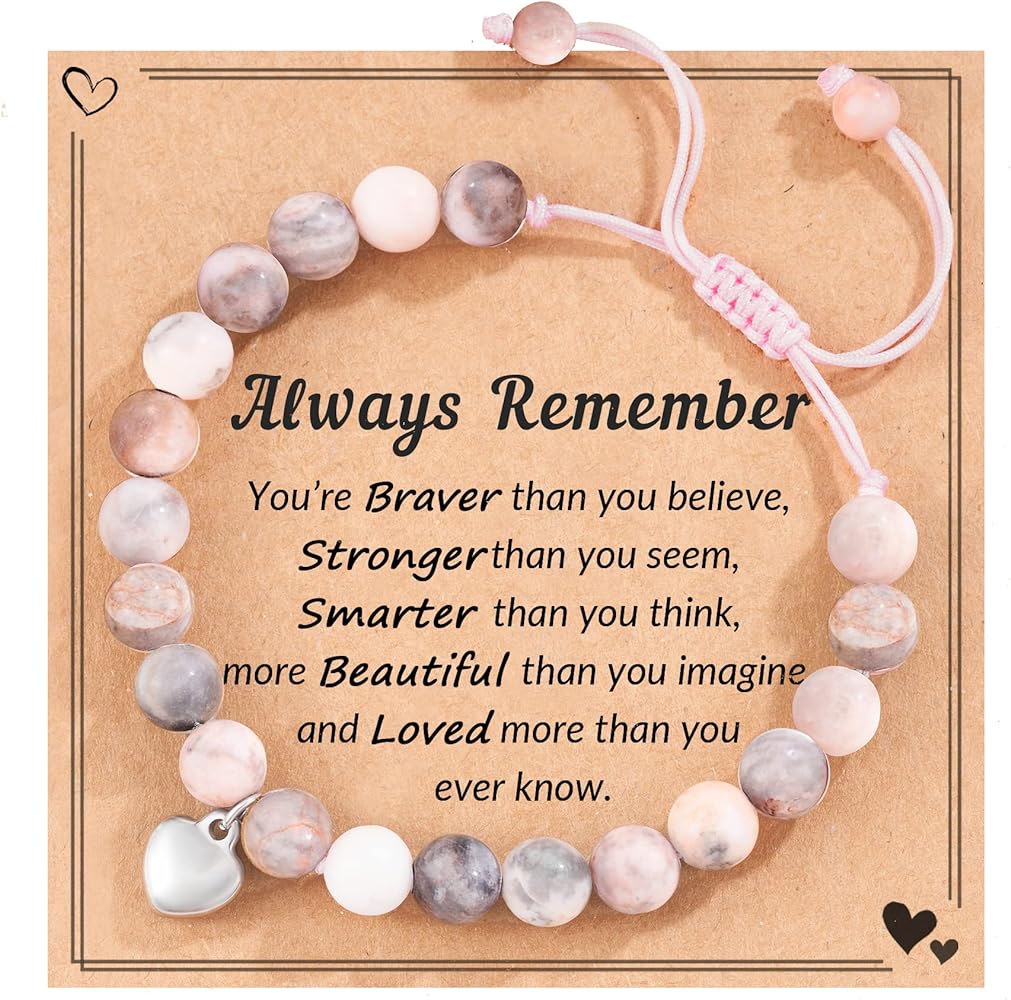 HGDEER Natural Stone Bracelets, Trendy Birthday Teen Girl Gift Ideas with Quote Card