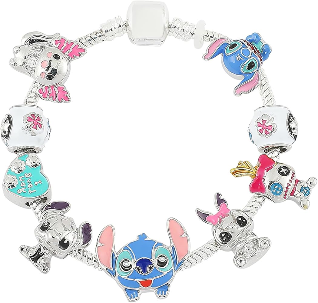 Stitch Charm Bracelet, Inspiration Stitch Charms Womens Girls Cute Snake Chain Jewelry Birthday Gifts