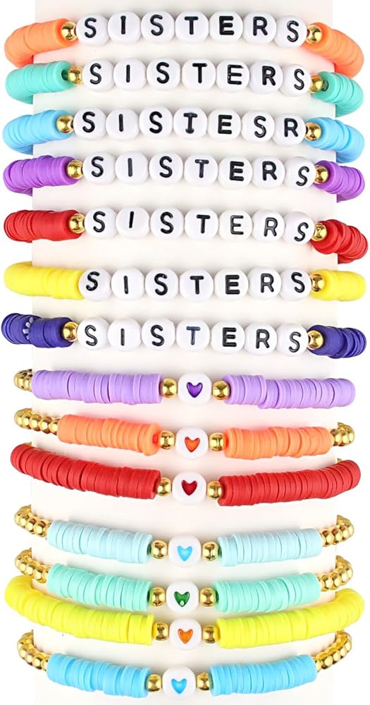 14 Pcs Friendship Bracelets Heishi Surfer Colorful Beaded Bracelet Set for Women Girls Rainbow Stretch Bracelets Outfits Jewelry Gifts