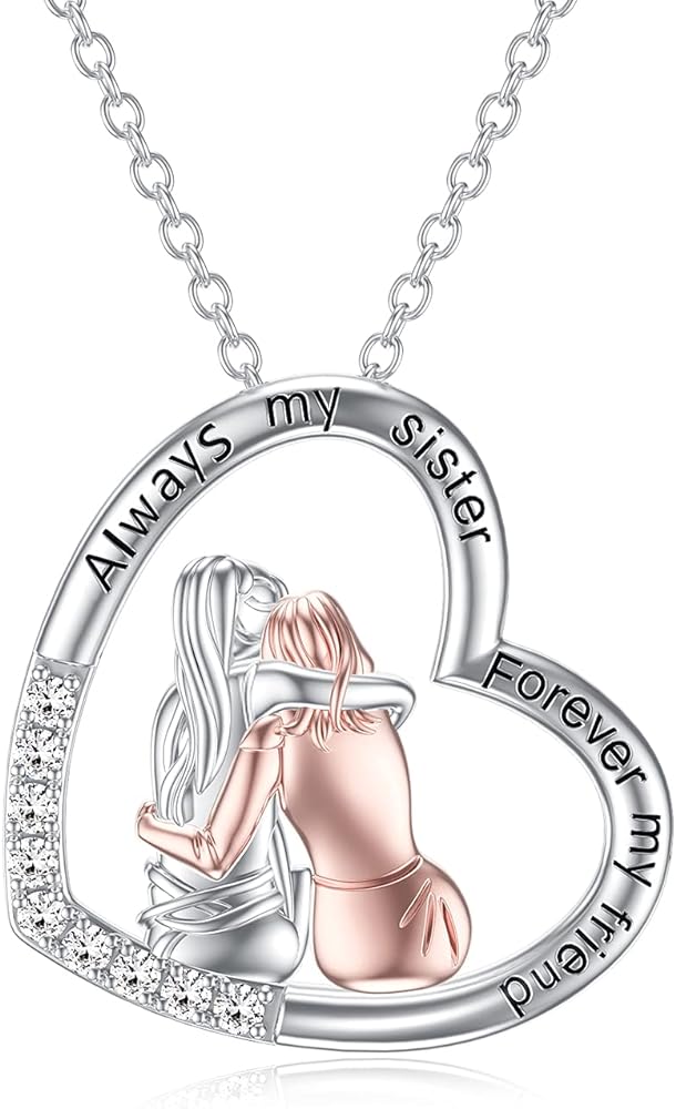 POPKIMI Sister Gifts from Sister 2/3 /4 Sisters Necklace Sterling Silver Always My Sister Forever My Friend Pendant Necklace Fashion Jewelry Gifts for Women Friend Sister Female Friendship Lasts Forever Jewelry Birthday