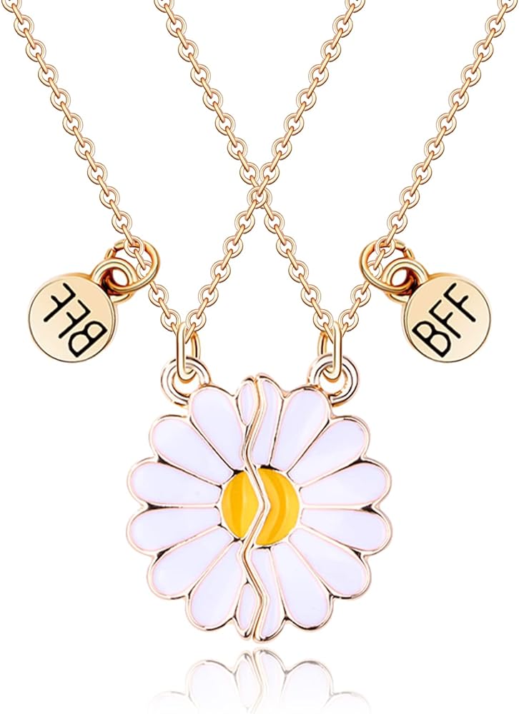MJartoria BFF Necklace for 2-Daisy Best Friend Necklace Friendship Necklace Best Friends Forever Necklaces Valentines Day Gifts
