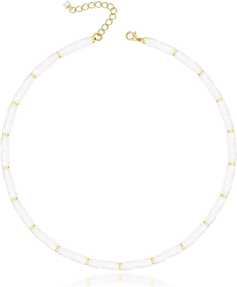Heishi Style Gemstone Beaded Choker Necklace for Women Girls, Summer Must-have Jewelry, Surfer Beach Necklace