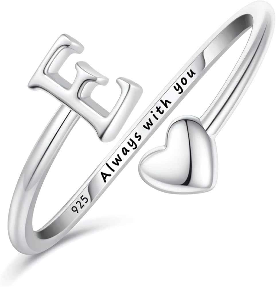 Ritach Initial Rings for Women,Sterling Silver Plated Heart Stackable Rings for Teen Girls Adjustable Letter Rings for Trendy Gifts