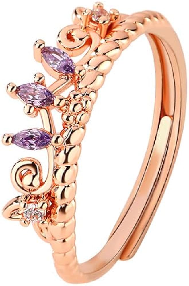 Rapunzel Crown Ring for Women, Trendy Sparkly Rhinestone Flower Princess Ring Dainty Cartoon Cosplay Gold Plated Adjustable Ring for Teen Girls Jewelry Gifts