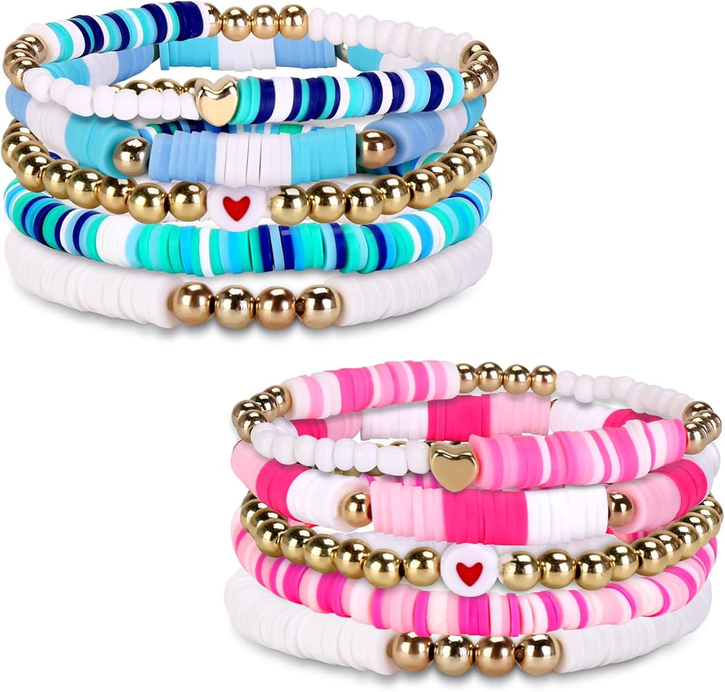Friendship Bracelet, Charm Bracelet, Beaded Bracelets, 10Pcs Sweet Bracelet Reputation 1989 Bracelet Bohemian Layering Bracelets Set for Erase Music Beach for Fans Jewelry Gifts（Pink+Blue）