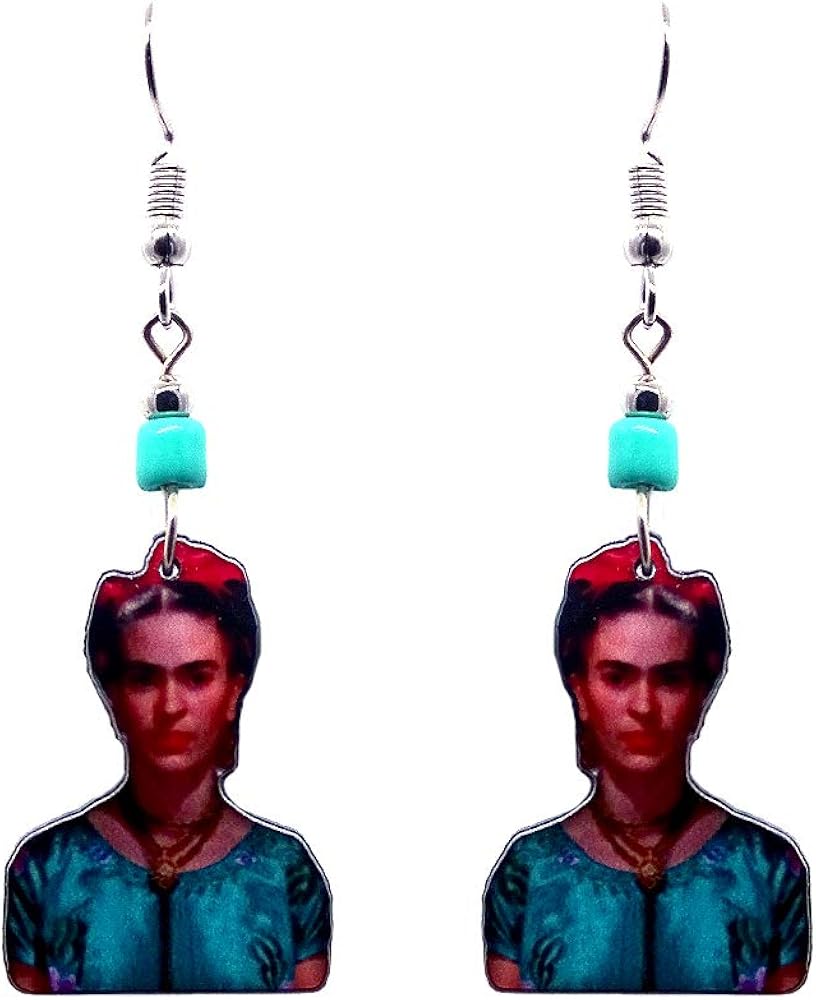 Frida Kahlo Portrait Mexican Artist Graphic Dangle Earrings - Womens Fashion Handmade Jewelry Boho Accessories