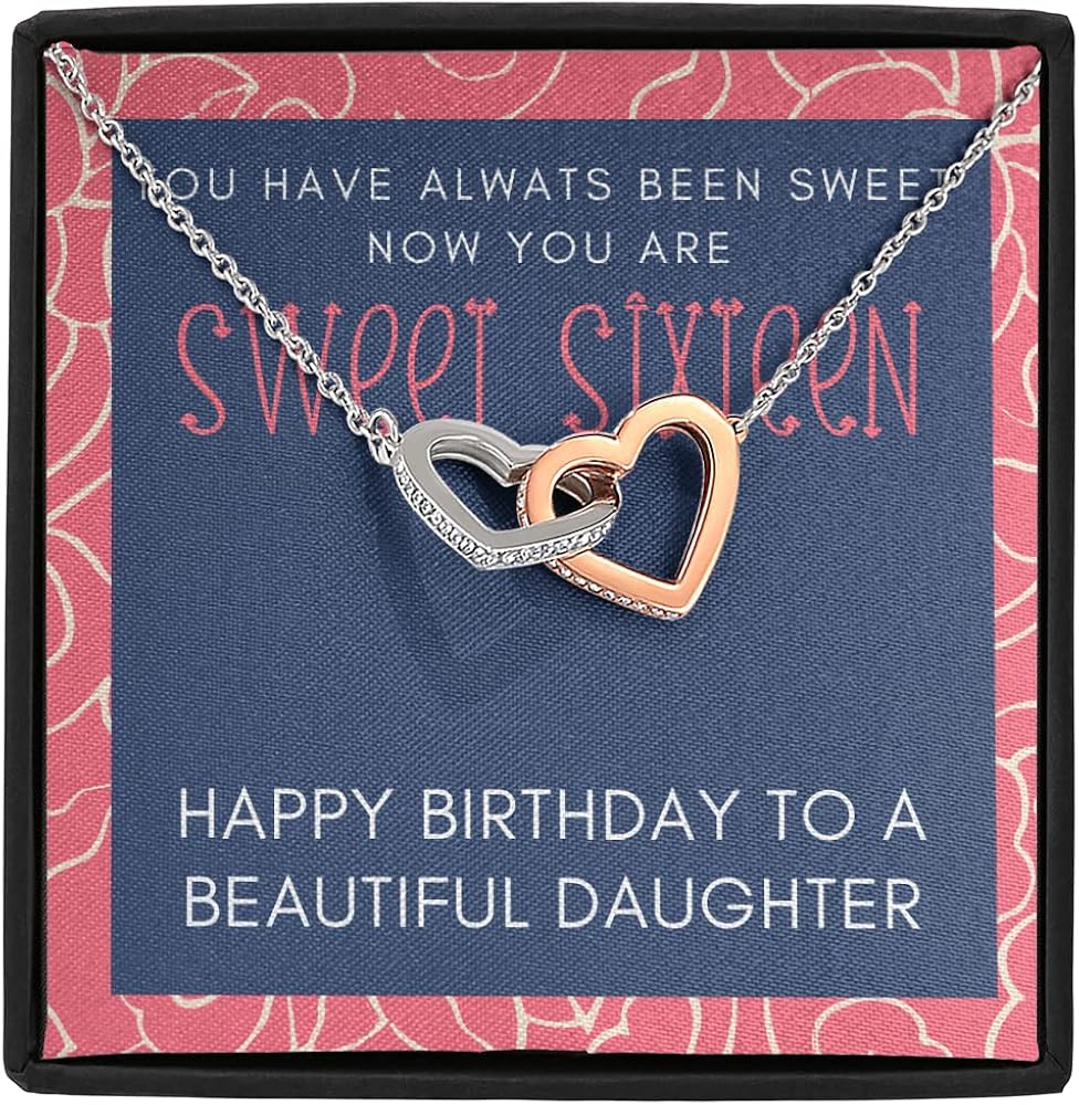 Sweet Sixteen Birthday Necklace Gift For Girls - Jewelry Gift for 16 Year Old From Mom, Dad, Parents Two Toned Box