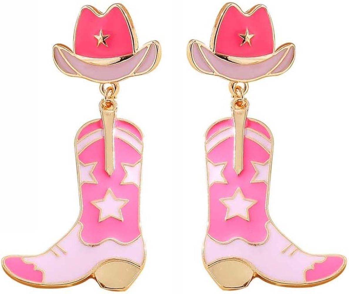Cowboy Boot Hat Earrings Cowgirl Dangling Earrings Jewelry for Women Girls Hypoallergenic Western Country Dangle Earrings Handmade Cute Nashville