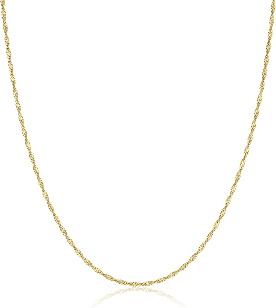 Italian Sterling Silver and 18K Gold Plated Twisted Curb Chain Necklace for Women, Girls | Dainty 0.8mm Singapore Chain Thin Necklace for Pendants or Layering | Solid 925 Anti Tarnish | 14-36 inch